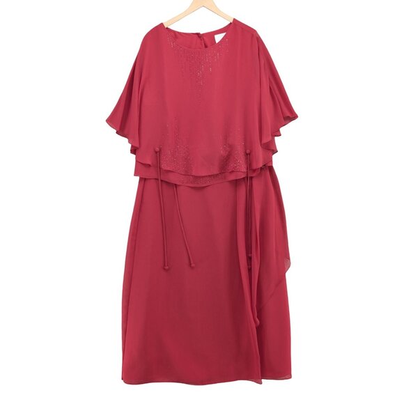 Alfred Angelo Chiffon 2 Pc Formal Outfit Red Evening Overlay Top Skirt Size 2X - Picture 1 of 14